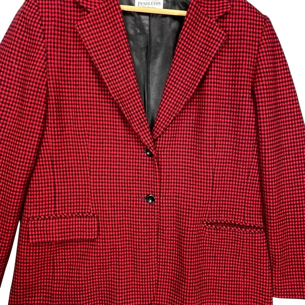 Pendleton Women’s Red Black Checkered Virgin Wool USA Lined Work Blazer Jacket L